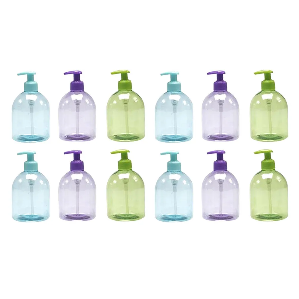 12 Pack Plastic Dispenser Refillable Bottle Hand Liquid Soap Pump Lotion 17.5 Oz