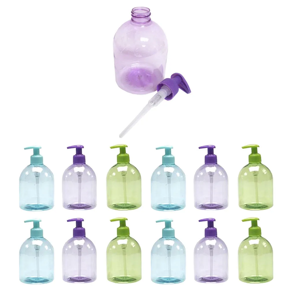 12 Pack Plastic Dispenser Refillable Bottle Hand Liquid Soap Pump Lotion 17.5 Oz