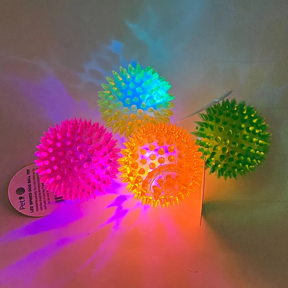 4 PC LED Spike Dog Balls Squeaky Light-up Pet Toys Fetch Chew Puppy Teething Toy