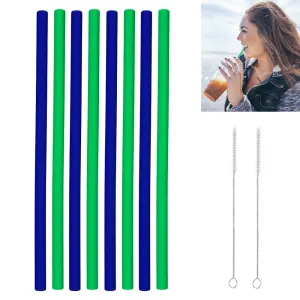 8 Pcs Silicone Drinking Straws Straight Food Grade Reusable Cleaning Brushes Set