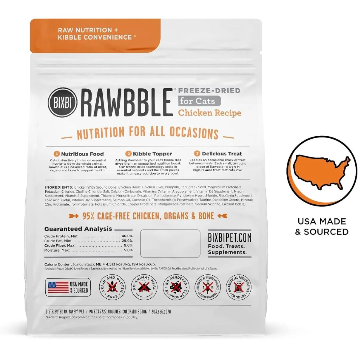 Bixbi Rawbble Freeze-Dried Chicken Raw Cat Food 10oz