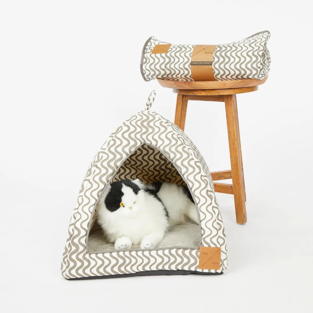 Cat Igloo - Mocha Wave Print