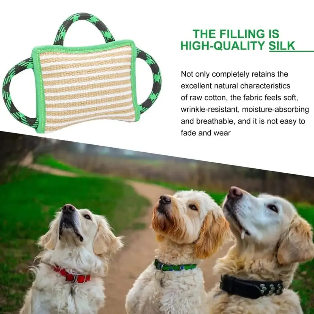 Durable Tough Bite Pillow with Linen 3 Handles for Medium, Large Dogs Interactive Playing