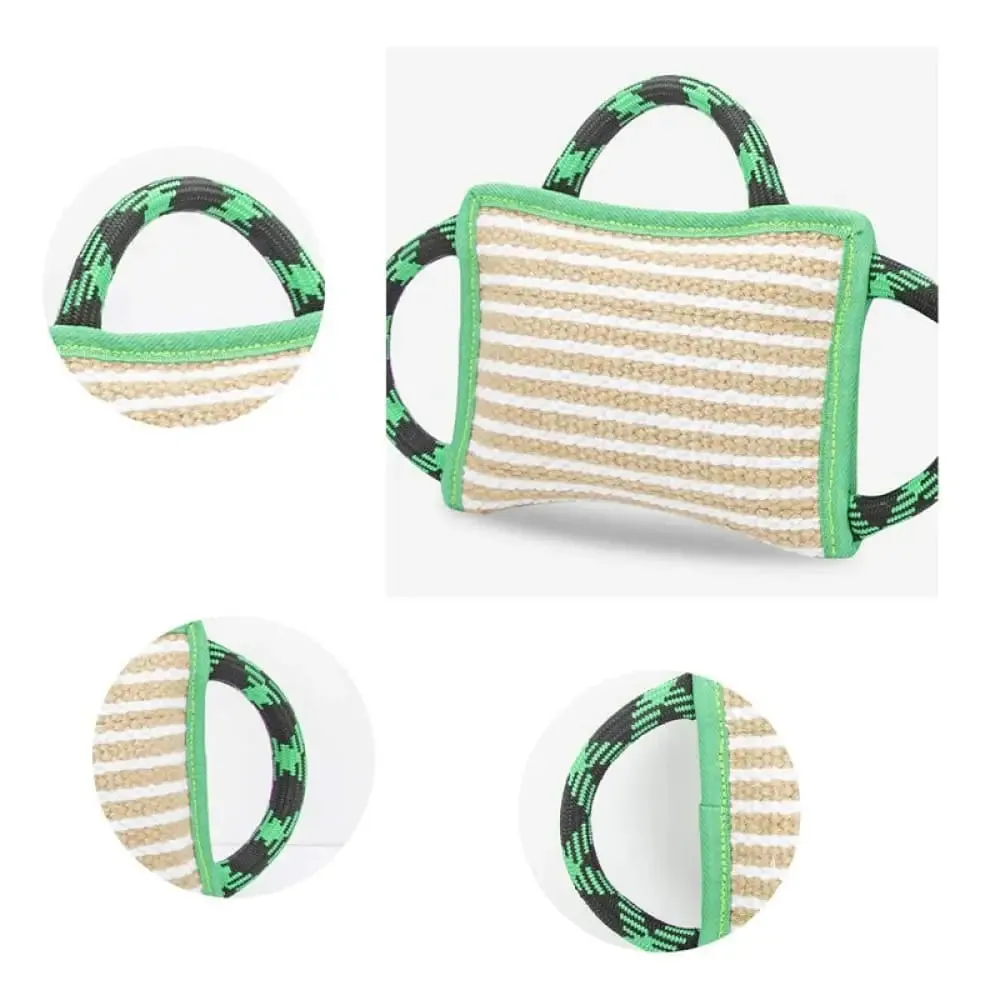 Durable Tough Bite Pillow with Linen 3 Handles for Medium, Large Dogs Interactive Playing