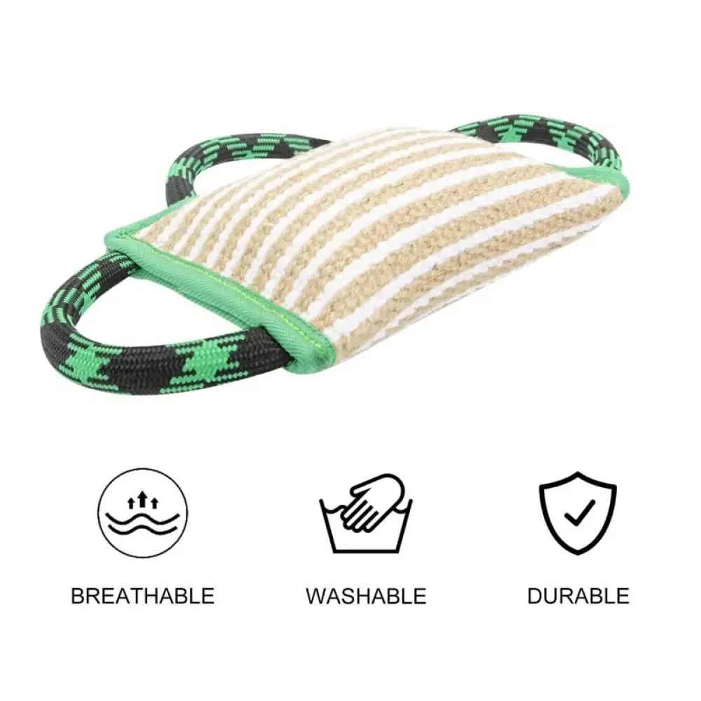 Durable Tough Bite Pillow with Linen 3 Handles for Medium, Large Dogs Interactive Playing