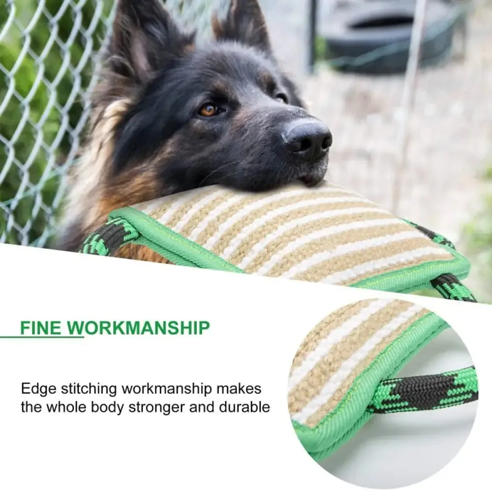 Durable Tough Bite Pillow with Linen 3 Handles for Medium, Large Dogs Interactive Playing