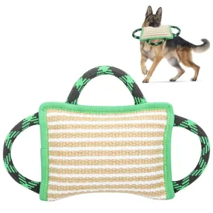 Durable Tough Bite Pillow with Linen 3 Handles for Medium, Large Dogs Interactive Playing