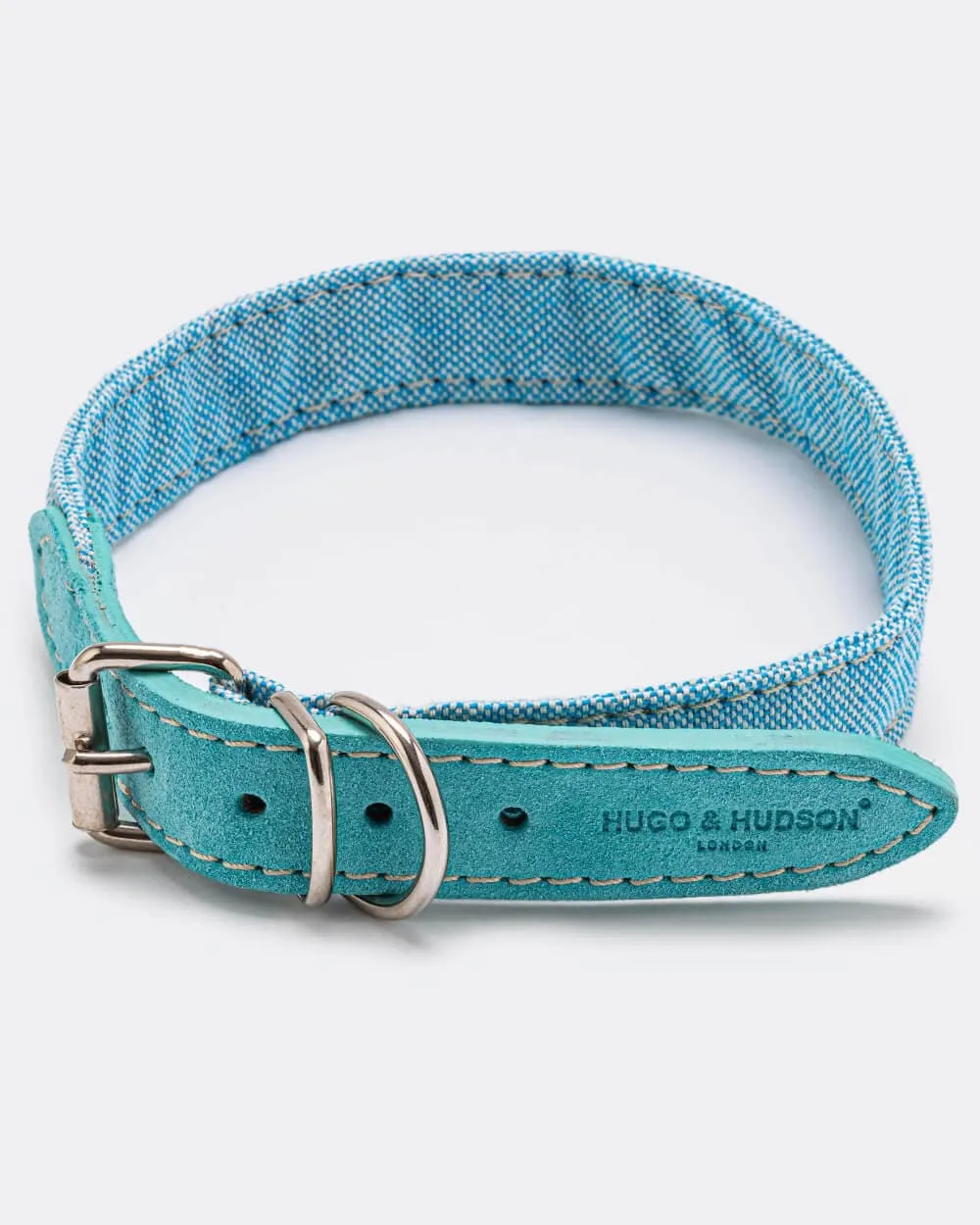 Fabric and Suede Leather Dog Collar - Light Blue