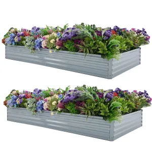 Foxlang 8x4x1ft(2 Pack) Galvanized Raised Garden Bed,Outdoor Planter Box Metal Patio Kit Planting Bed for Vegetables Flowers Herb,Grey
