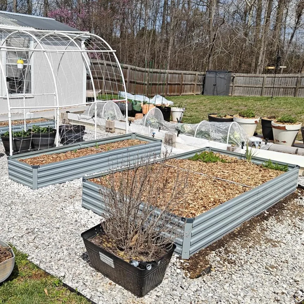 Foxlang 8x4x1ft(2 Pack) Galvanized Raised Garden Bed,Outdoor Planter Box Metal Patio Kit Planting Bed for Vegetables Flowers Herb,Grey