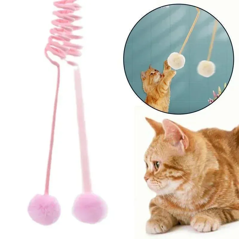 Interactive Cat Toy with Spring Rope and Plush Ball
