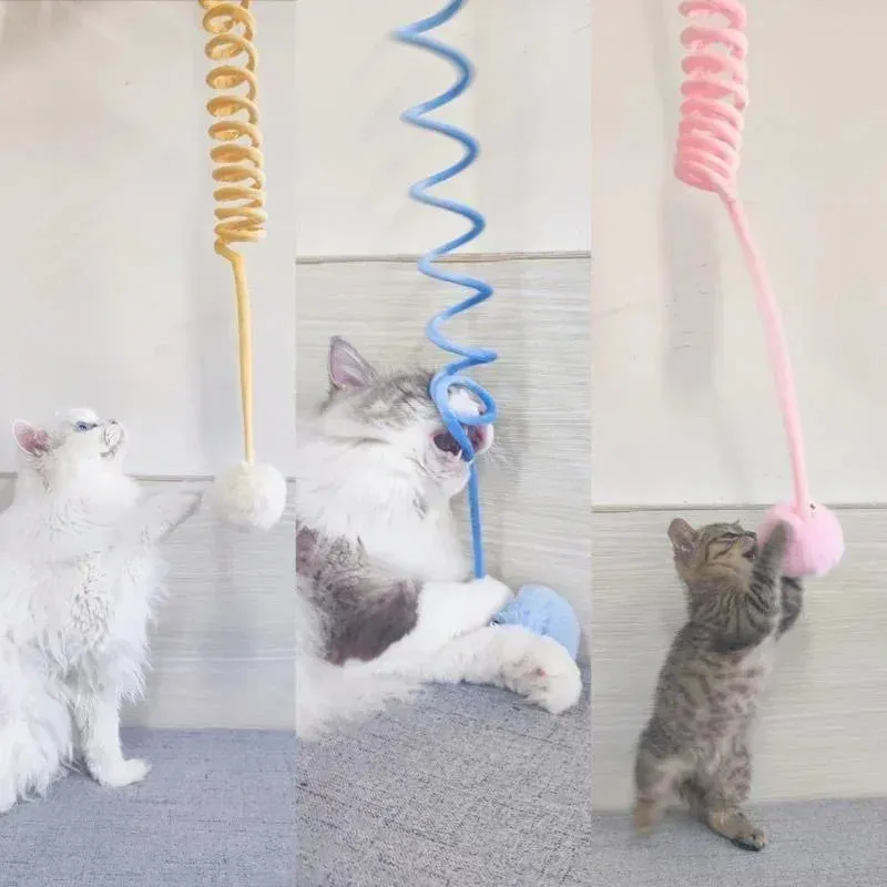Interactive Cat Toy with Spring Rope and Plush Ball
