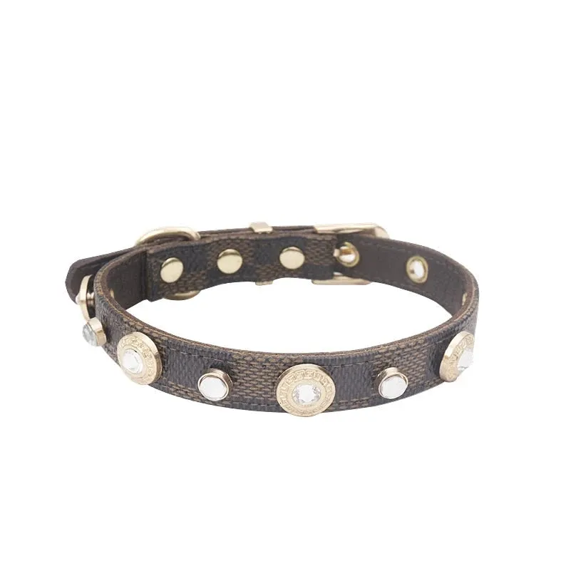 Luxury Adjustable PU Leather Cat and Dog Collar with Lucky Clover Charm