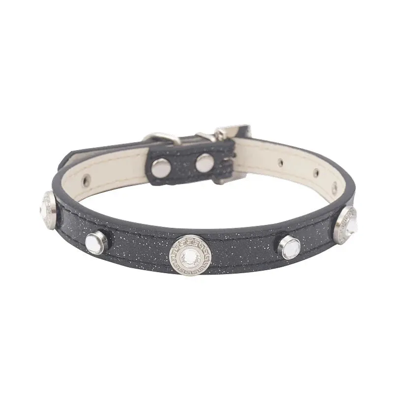 Luxury Adjustable PU Leather Cat and Dog Collar with Lucky Clover Charm