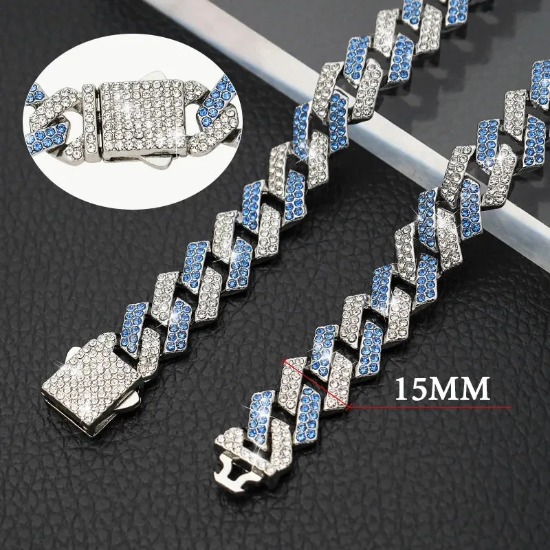 Luxury Bling Dog and Cat Collar - 15MM Cuban Chain with Zirconia Diamonds