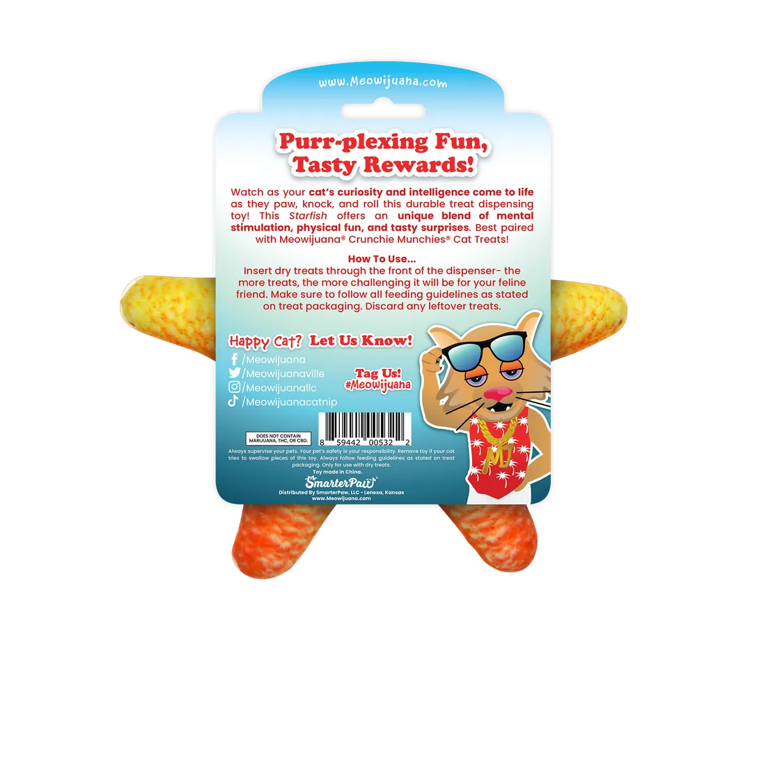 Meowijuana Knock 'n' Nibble Starfish - Refillable Treat Dispensing Cat Toy (1 Count)
