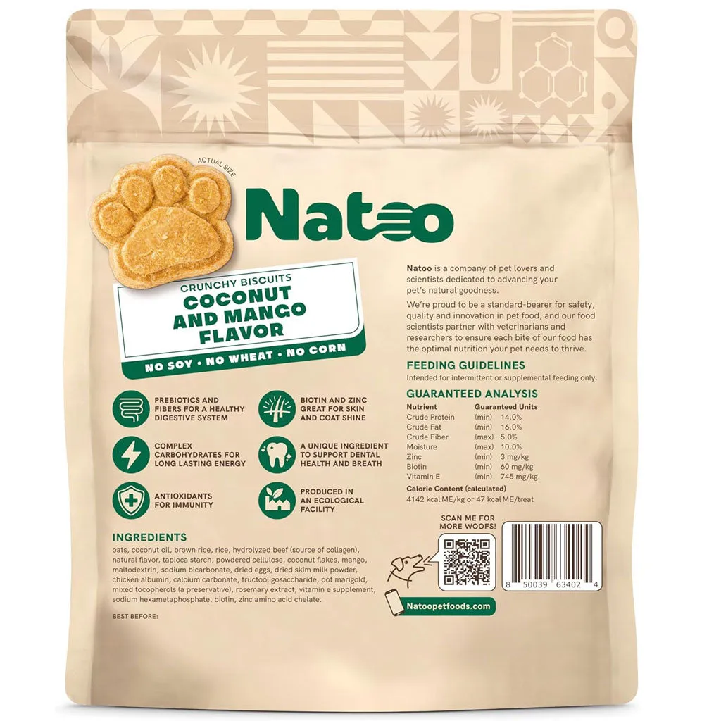 Natoo Crunchy Biscuits Big Bite Coconut & Mango Flavor Dog Treats,  8-oz