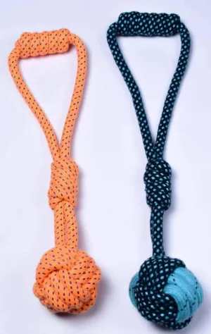 Non-toxic Durable Chew Rope Toys, Teeth Cleaning Braided Cotton Rope Handle Ball,Tug of War-Multicolor (Large)