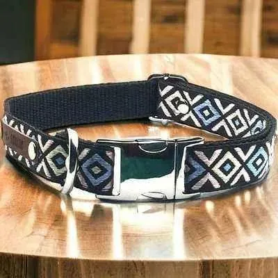 Personalised Cotton Dog Collar: Sapphire Elegance