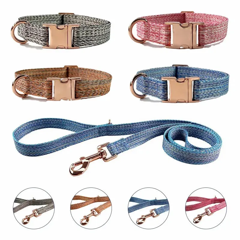 Personalized Dog Collar and Leash Set with Engraved Nameplate