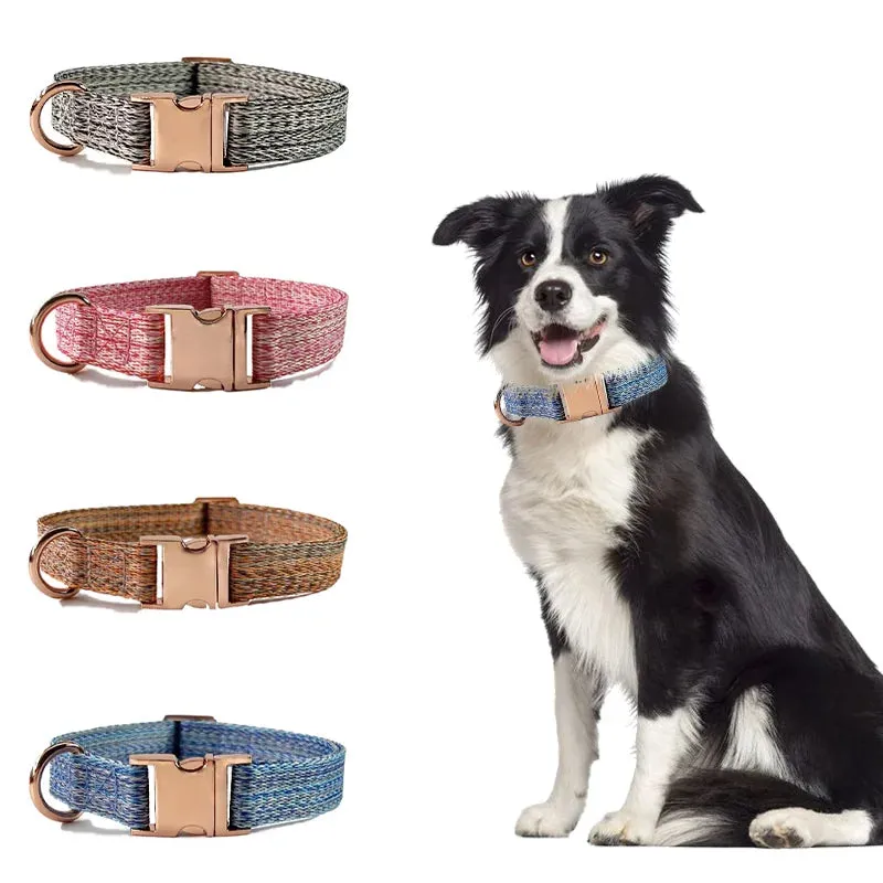 Personalized Dog Collar and Leash Set with Engraved Nameplate