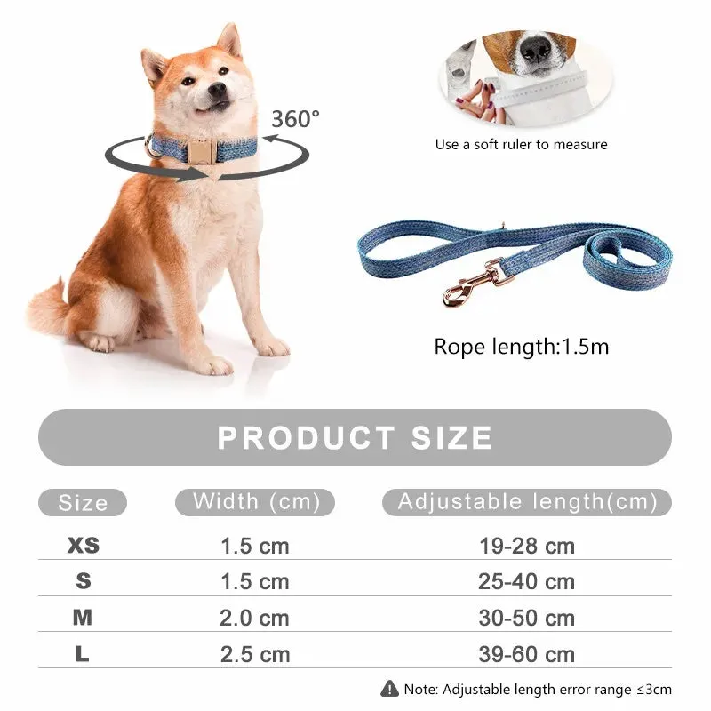 Personalized Dog Collar and Leash Set with Engraved Nameplate