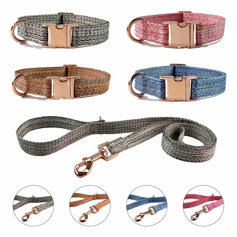 Personalized Dog Collar and Leash Set with Engraved Nameplate