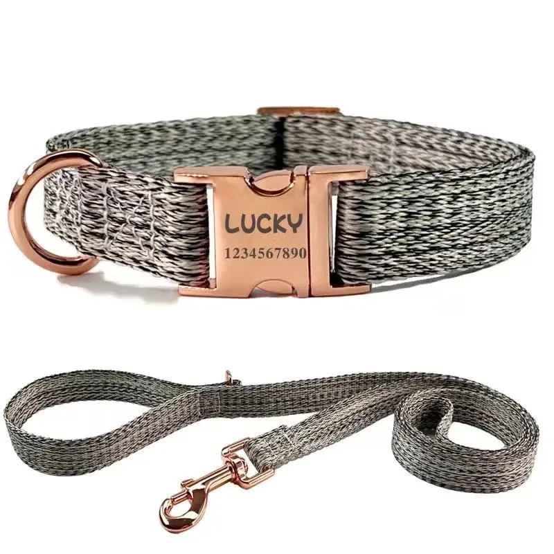 Personalized Dog Collar and Leash Set with Engraved Nameplate