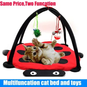 Pet Cat Bed Cat Play Tent Toys Mobile Activity-Foldable Cat Activity Play Mat Tent Multifunction Pet Bed With Hanging Toy
