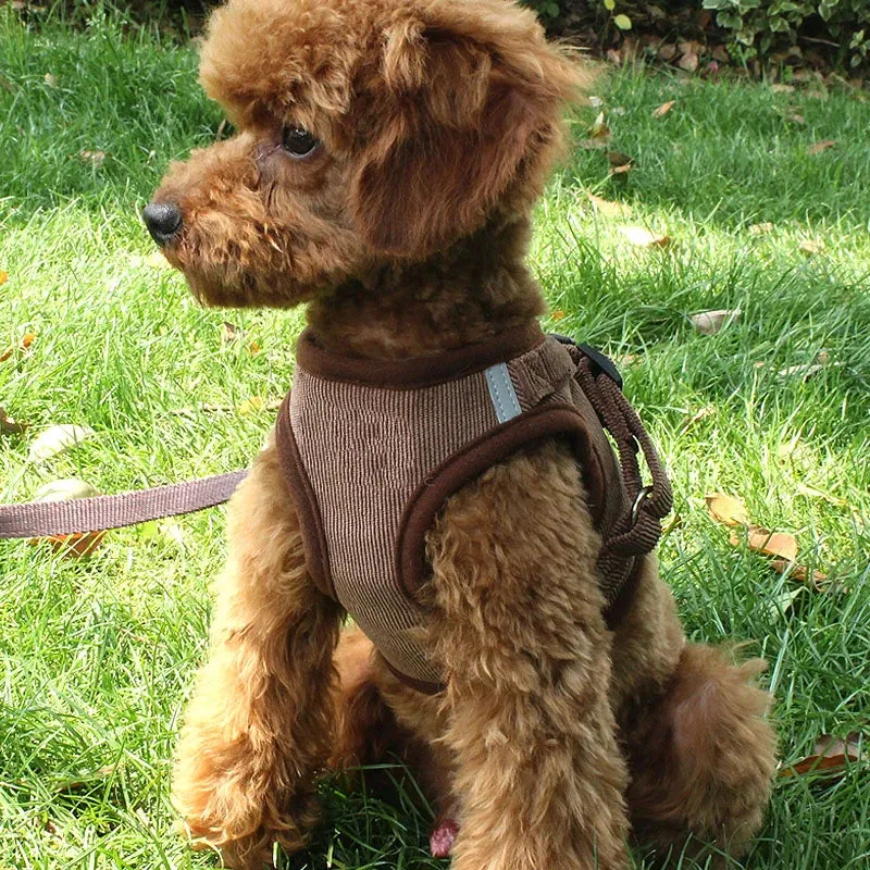 Reflective Corduroy Dog Harness and Leash Set