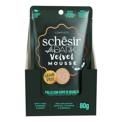 Schesir After Dark Velvet Adult Wet Cat Food Chicken/Quail Egg 80g x 12