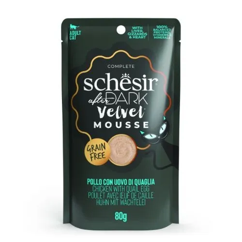 Schesir After Dark Velvet Adult Wet Cat Food Chicken/Quail Egg 80g x 12