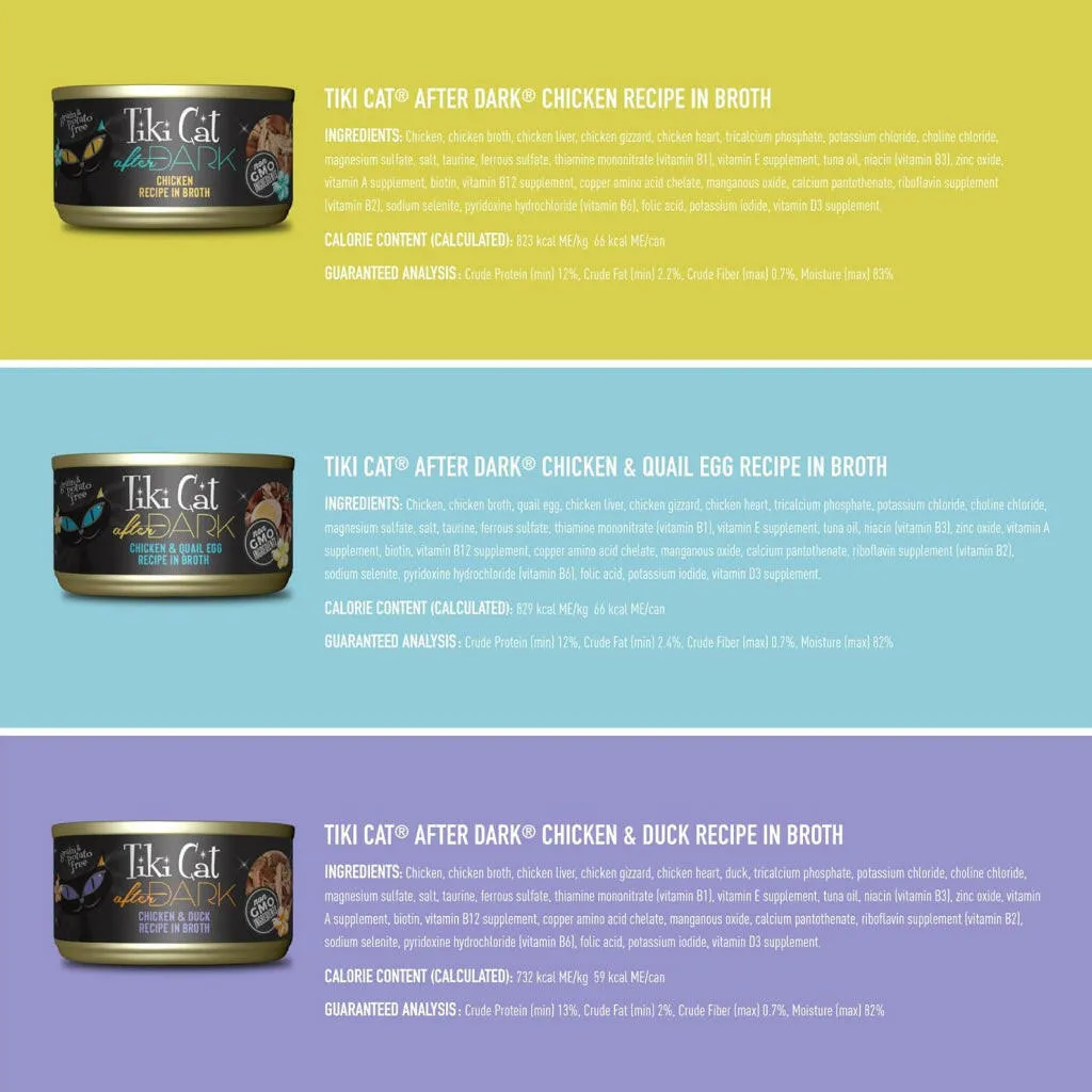 Tiki Cat After Dark Grain-Free Wet Food for Cats, Variety Pack (2.8 oz x 18 cans)