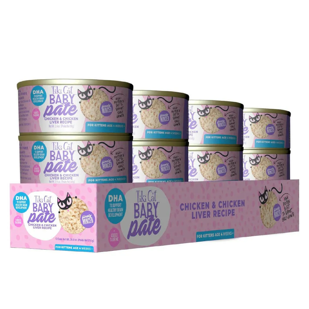 Tiki Cat Baby Chicken & Chicken Liver Pate Grain-Free Wet Food for Kittens (2.4 oz x 12 cans)